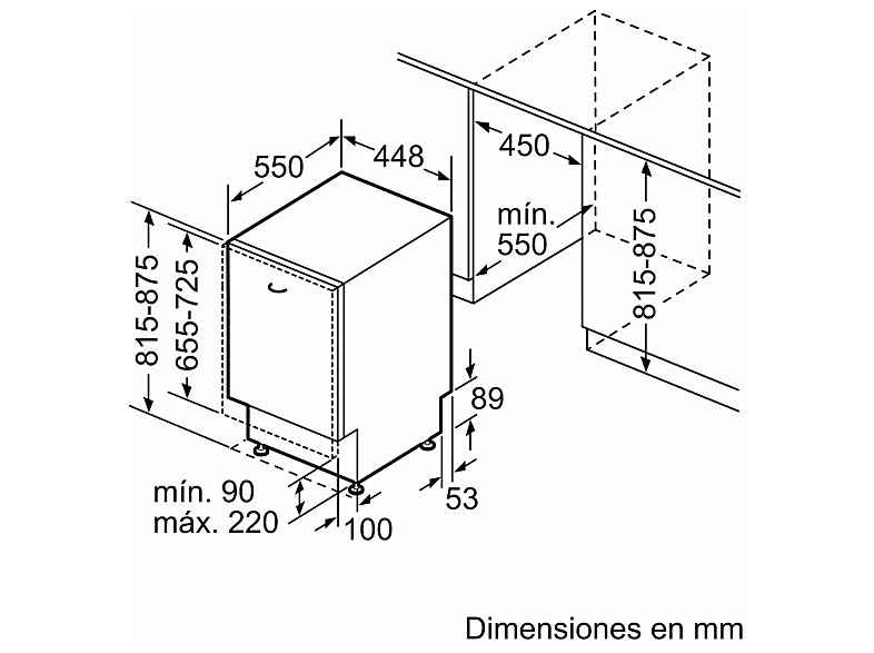 BOSCH SPV2HKX02E — Lavavajillas integrable, 10 servicios, 5 programas, 44.8 cm ancho, Extra secado, vista 2