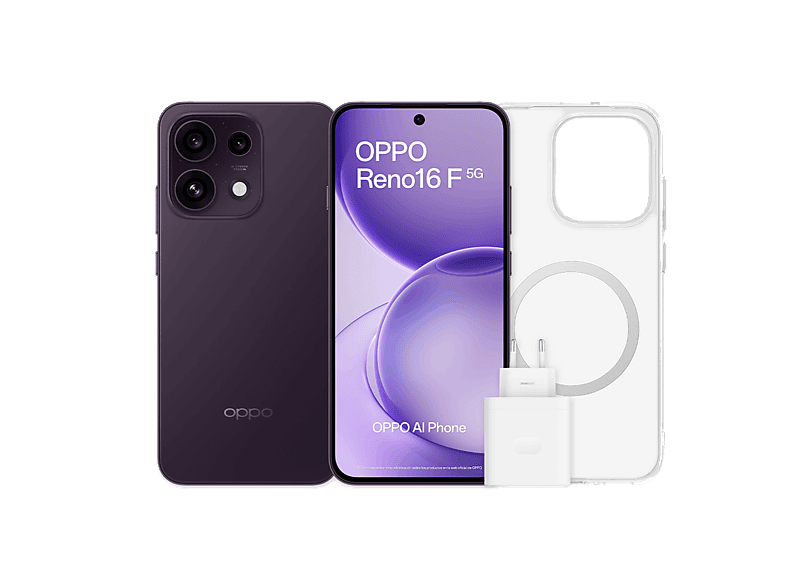 OPPO Bundle Reno16 F — Smartphone, 256 GB, 8 GB RAM, 6500 mAh, Púrpura Negro