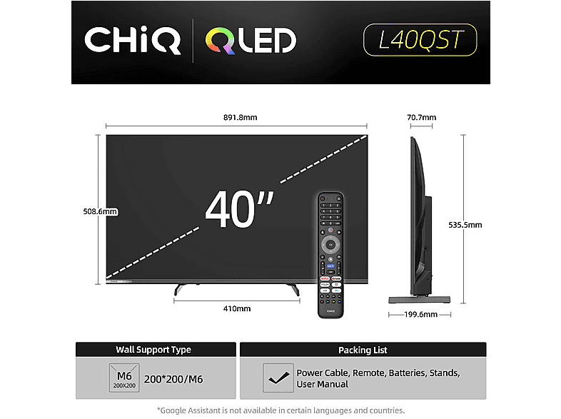 CHIQ L40QST — TV QLED 40", Negro, Full-HD, Smart TV, vista 2