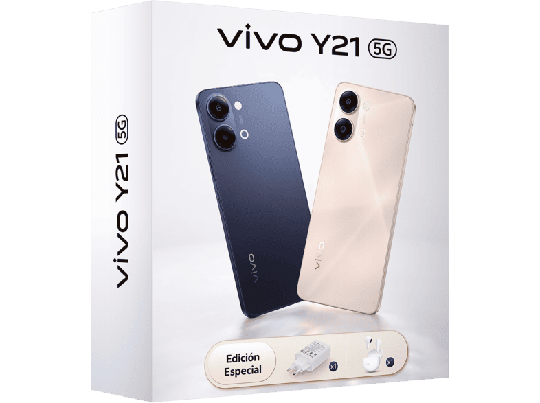 VIVO Y21 — Smartphone, Oro, 128 GB, 4 GB RAM, 6.500 mAh + Cargador vivo 44W FlashCharger + Auriculares vivo Buds Air3, vista 2