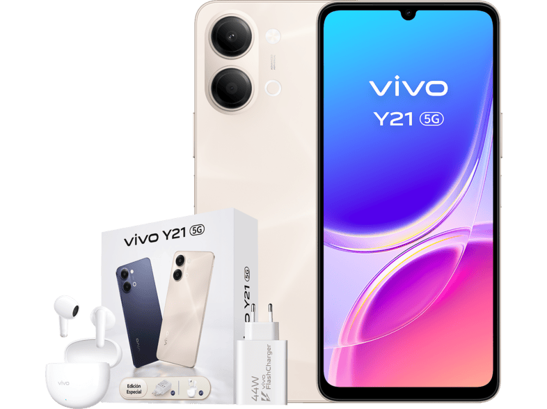 VIVO Y21 — Smartphone, Oro, 128 GB, 4 GB RAM, 6.500 mAh + Cargador vivo 44W FlashCharger + Auriculares vivo Buds Air3, vista 6
