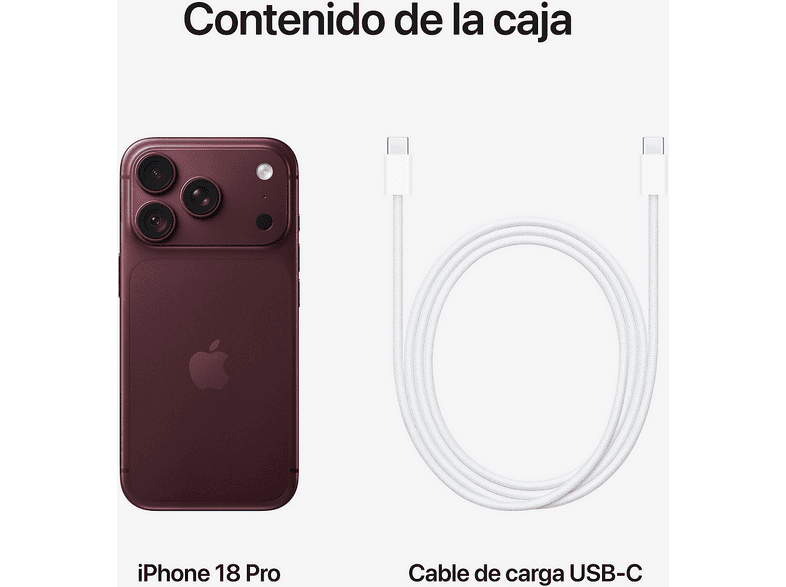 APPLE iPhone 18 Pro — Smartphone, Burdeos, 256 GB, 6.3" OLED Super Retina XDR, 5G, vista 10