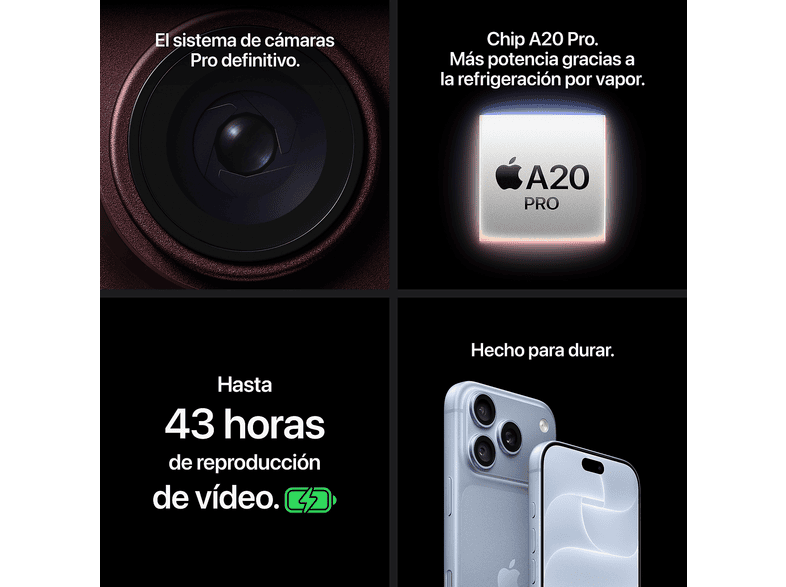 APPLE iPhone 18 Pro Max — Smartphone, 2 TB, Azul glaciar, 6.9" OLED Super Retina XDR, 5G, vista 9