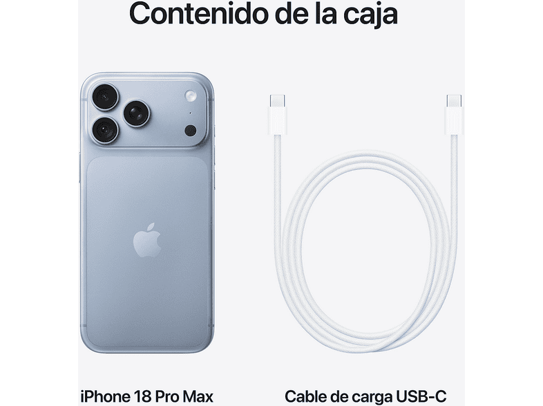 APPLE iPhone 18 Pro Max — Smartphone, 2 TB, Azul glaciar, 6.9" OLED Super Retina XDR, 5G, vista 10