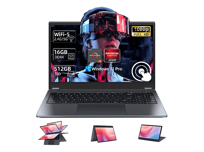 VANWIN UCCUL15601 — Convertible 2 en 1, 16 GB RAM, 512 GB, 15,6" HD, AMD Ryzen™ 5 7430U (Frecuencia máxima 4,3 GHz) (ref. 167461251)