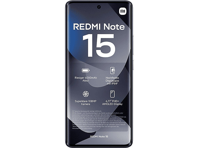 XIAOMI REDMI NOTE 15 6,77P/4G/8N/6+128GB/B       — Smartphone, Negro, 8 GB RAM, 6000 mAh, Móvil Android, vista 3