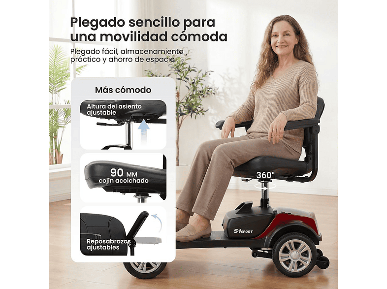 SWEETRICH S1 SPORT — scooter plegable, 27 kg, rojo, vista 6
