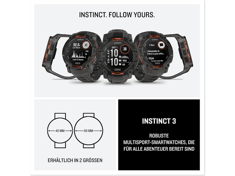GARMIN Garmin Instinct 3 Solar — Smartwatch, Negro, Fibre Reinforced Plastic (FRP), vista 7