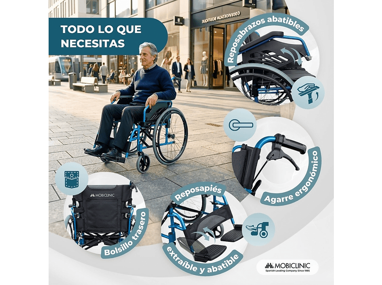 MOBICLINIC Bolonia — Silla de ruedas, Azul, vista 3