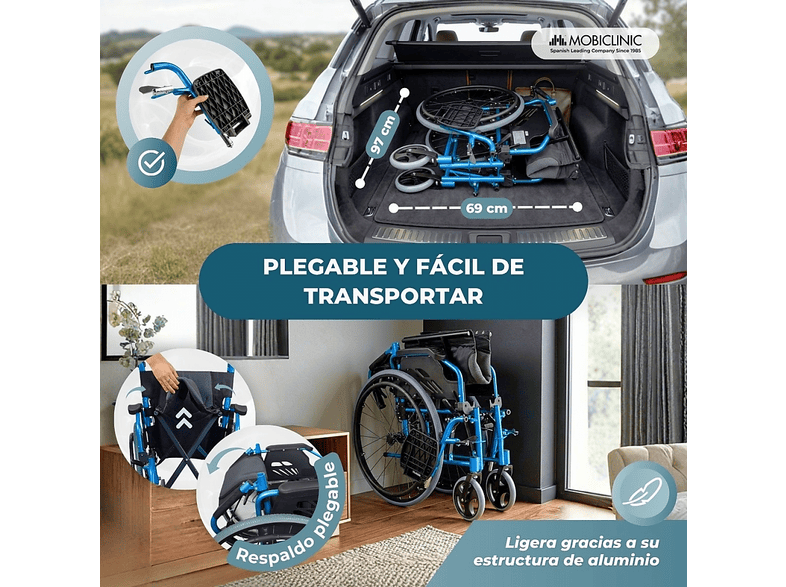 MOBICLINIC Bolonia — Silla de ruedas, Azul, vista 4