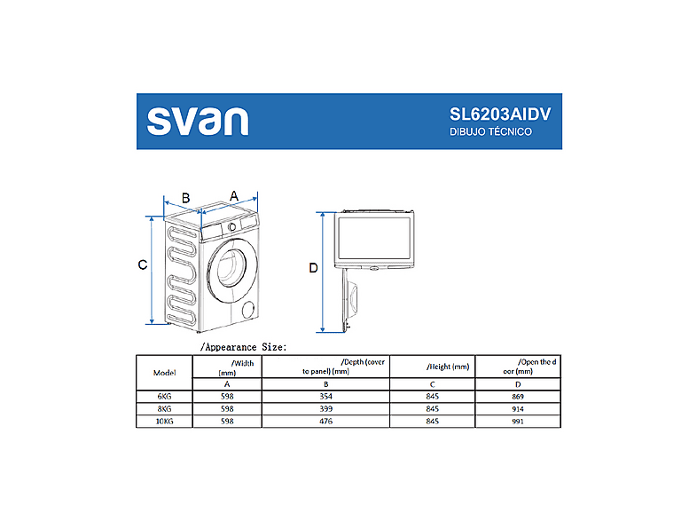 SVAN SL6203AIDV — Lavadora carga frontal, 6 kg, 11 programas, Blanco, 1200 rpm, vista 7