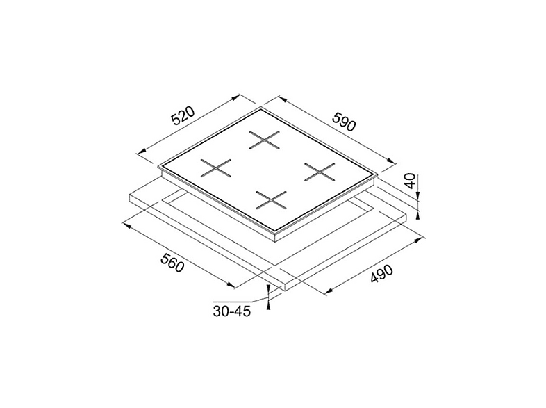 FRANKE FHNS 604 4G BK C — Placa de gas, 590 mm, Negro, 4 zone(s) zonas, vista 3