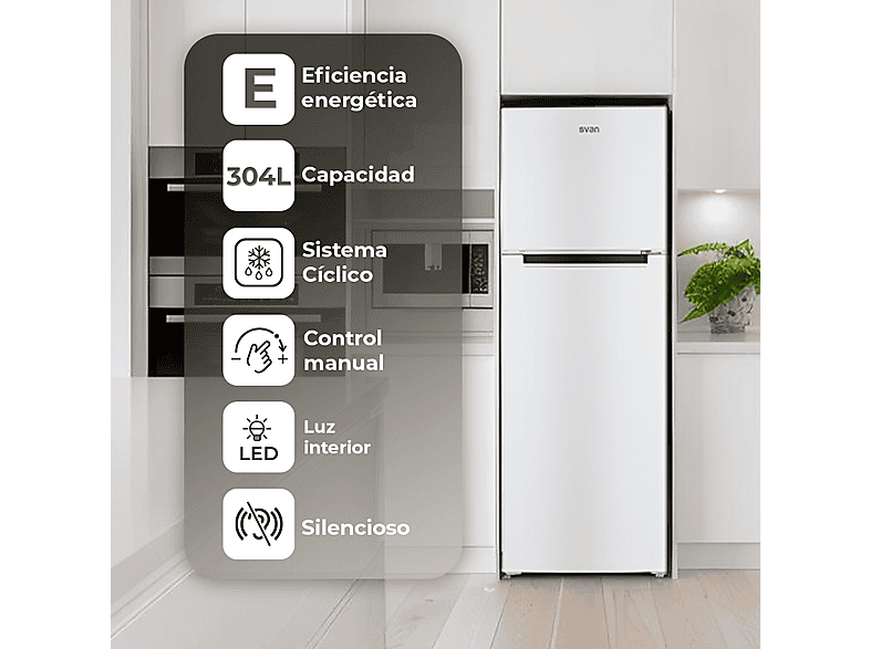 SVAN SF17601E — Frigorífico dos puertas, Altura 172,0 cm, Blanco, Capacidad 304 l, vista 4