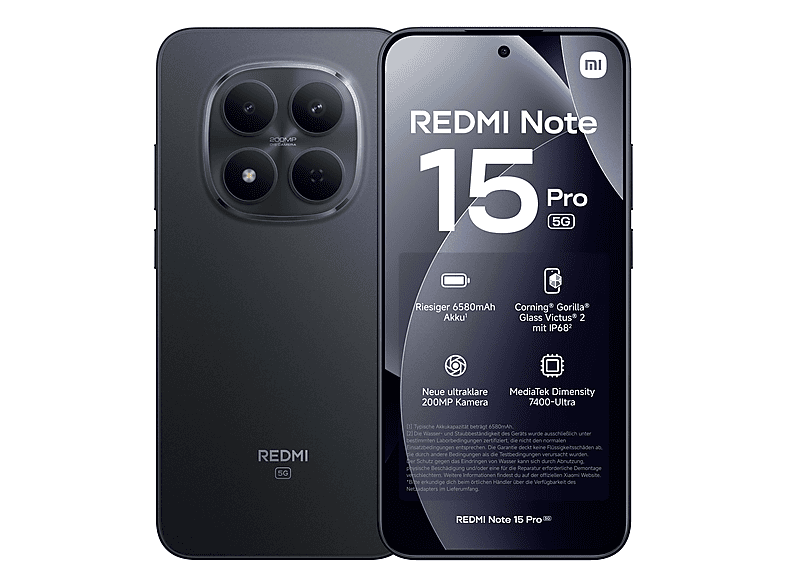 XIAOMI Redmi Note 15 Pro 5G — Smartphone, Negro, 512 GB, 8 GB RAM, 6580 mAh