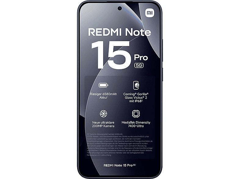 XIAOMI Redmi Note 15 Pro 5G — Smartphone, Negro, 512 GB, 8 GB RAM, 6580 mAh, vista 3