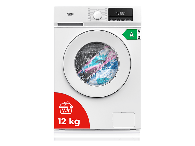 NILSON NL12400AIDV — Lavadora carga frontal, 12 kg, 16 programas, Blanco