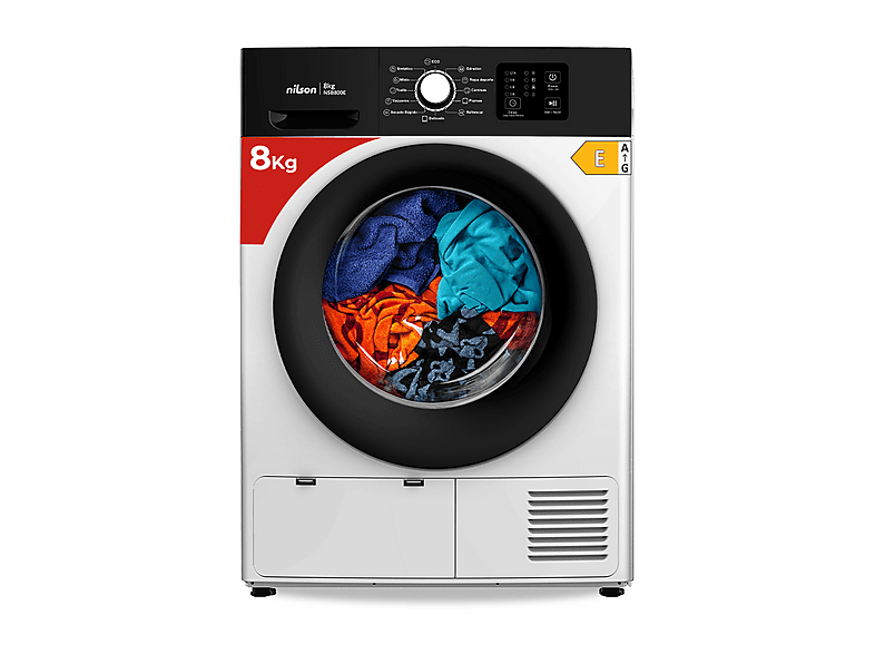 NILSON NSB800E — Secadora bomba de calor, 8 kg, 12 programas, Blanco