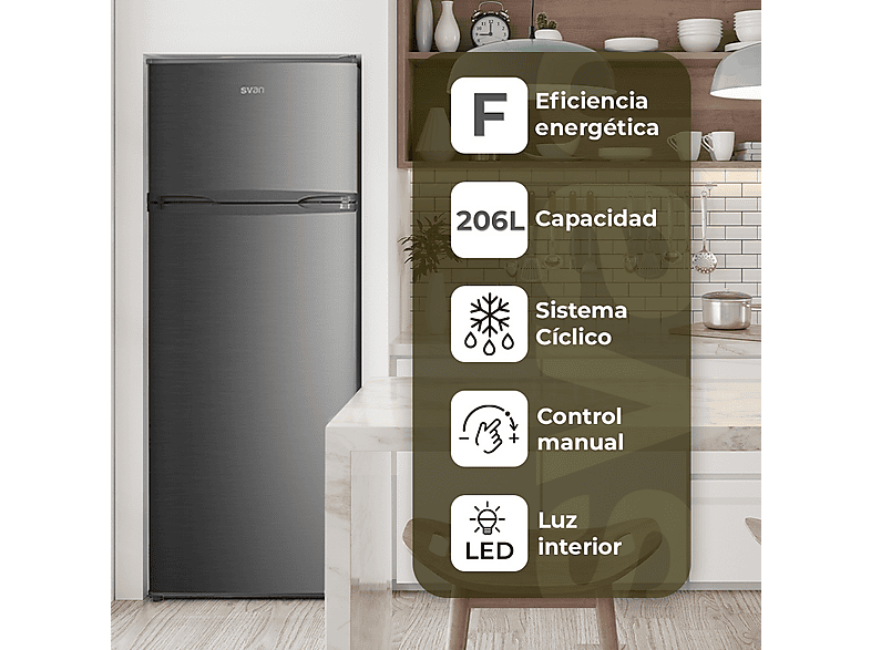 SVAN SF145503EX — Frigorífico dos puertas, Altura 143,0 cm, Inox, Capacidad 206 l, vista 4