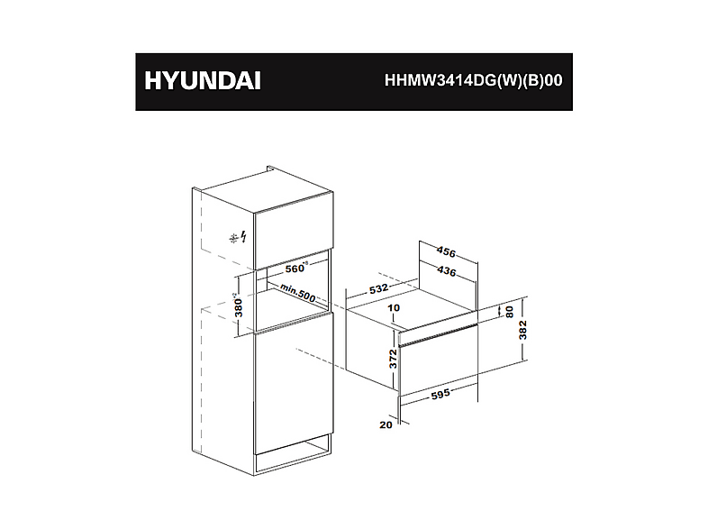 HYUNDAI HHMW3414DGB00 — Microondas, 900 W, 5 potencia, 34 l, Cristal negro, vista 7