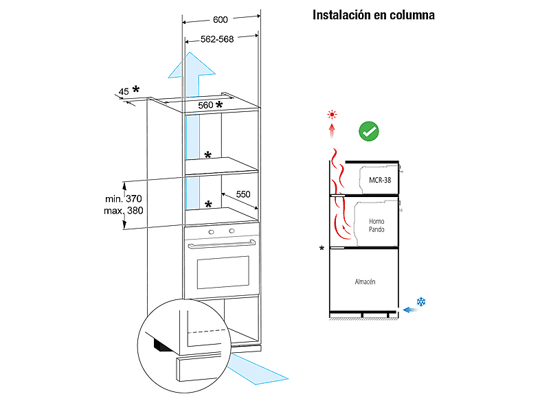 PANDO ONE MCR38 — Microondas integrable, 800 W, Negro, 20 l, vista 6