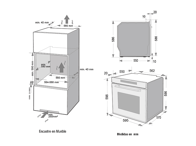 PANDO ONE HRN60 — Horno multifunción, 595 mm, Negro, Esmalte fácil de limpiar, 72 l, vista 4