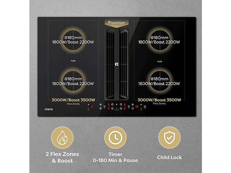 CIARRA CBBEH834BBFF — Placa de inducción, 520 mm, 4 zonas, negro, vista 8