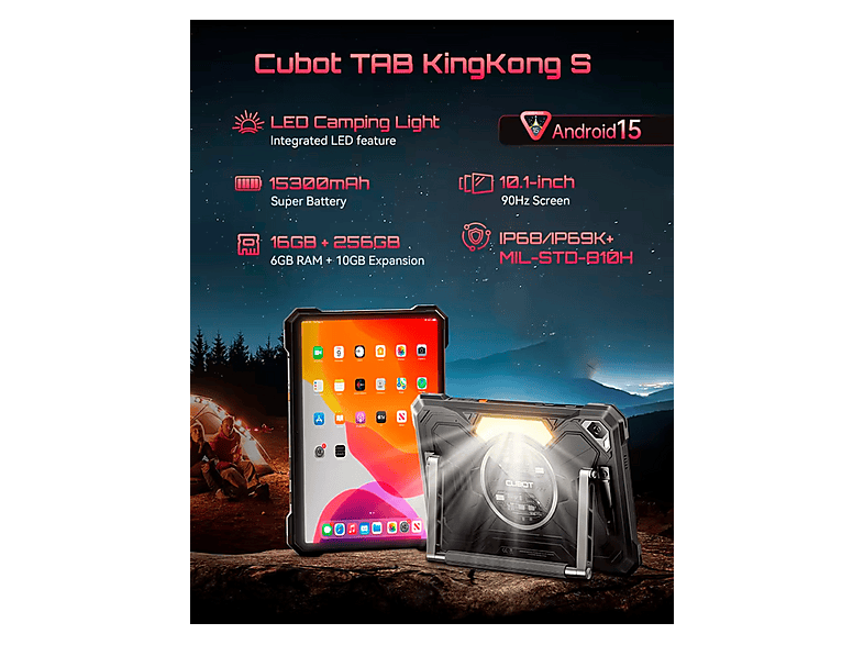 CUBOT TAB KingKong S — Tablet, 256 GB, Black, 6 GB RAM, 10,1" HD+, vista 6