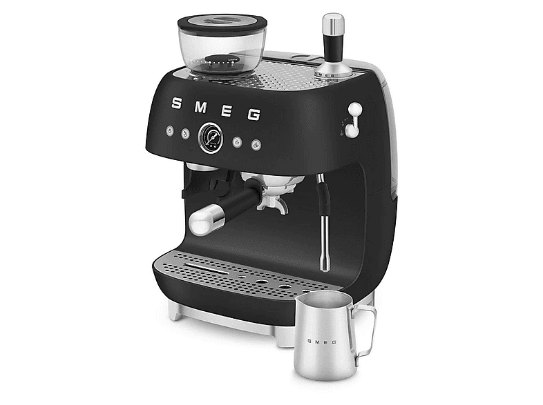 SMEG EGF03 — Cafetera espresso manual, 1650 W, 20 bar, 2 tazas, Negro mate, vista 2