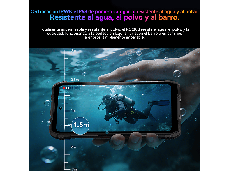BLACKVIEW ROCK 3 — Smartphone, Naranja, 256 GB, 8 GB RAM, 10000 mAh, vista 4