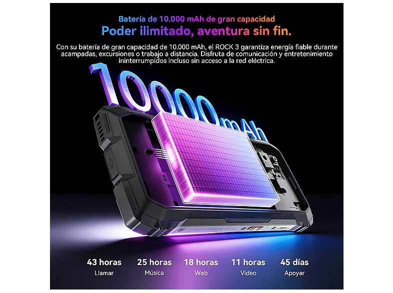 BLACKVIEW ROCK 3 — Smartphone, Negro, 256 GB, 8 GB RAM, 10000 mAh, vista 9