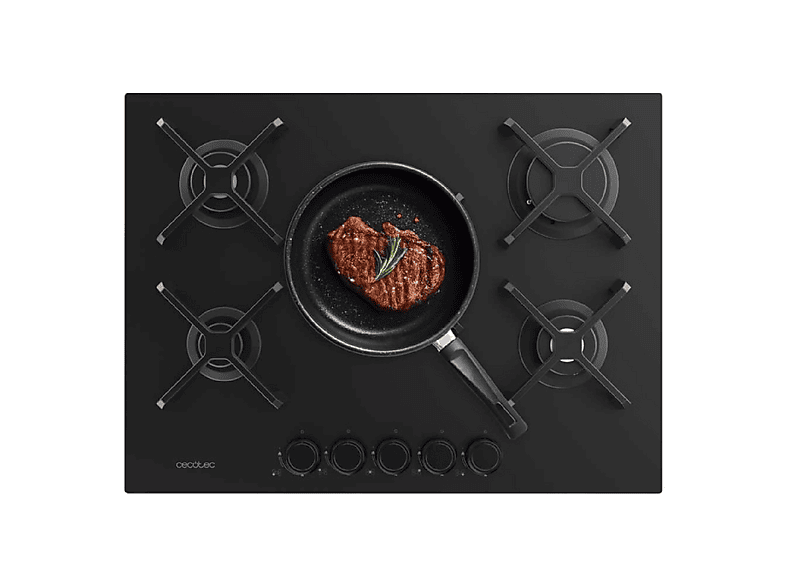 CECOTEC Bolero Squad G 5400S Nano Glass — Placa de gas, 50,9 cm, Negro, 5 zonas