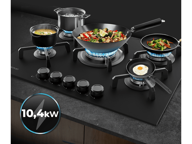 CECOTEC Bolero Squad G 5400S Nano Glass — Placa de gas, 50,9 cm, Negro, 5 zonas, vista 2