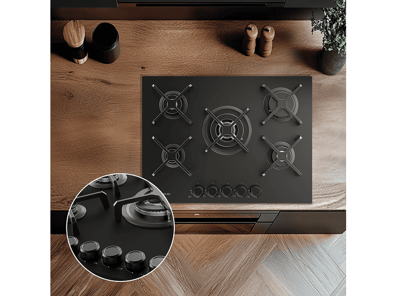 CECOTEC Bolero Squad G 5400S Nano Glass — Placa de gas, 50,9 cm, Negro, 5 zonas, vista 3