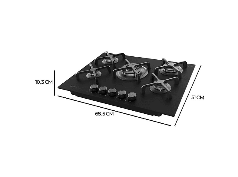 CECOTEC Bolero Squad G 5400S Nano Glass — Placa de gas, 50,9 cm, Negro, 5 zonas, vista 4