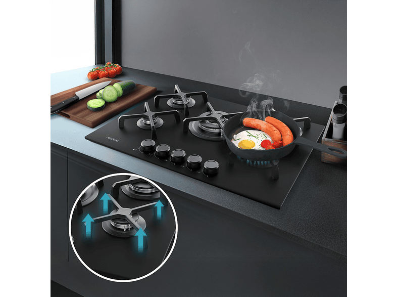 CECOTEC Bolero Squad G 5400S Nano Glass — Placa de gas, 50,9 cm, Negro, 5 zonas, vista 5