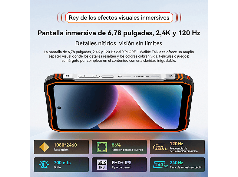 BLACKVIEW XPLORE 1 Walkie Talkie 5G — Smartphone, Naranja, 256 GB, 12 GB RAM, 6,78" FHD+ 120Hz, vista 5