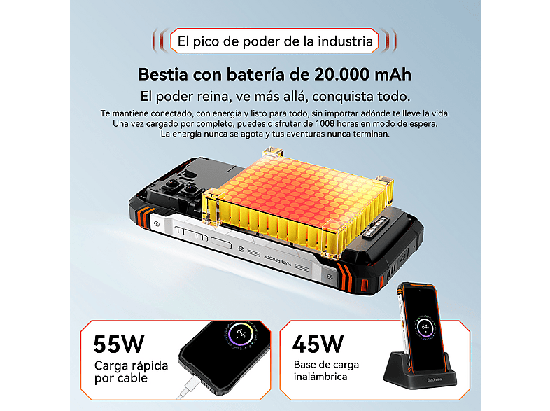 BLACKVIEW XPLORE 1 Walkie Talkie 5G — Smartphone, Naranja, 256 GB, 12 GB RAM, 6,78" FHD+ 120Hz, vista 6