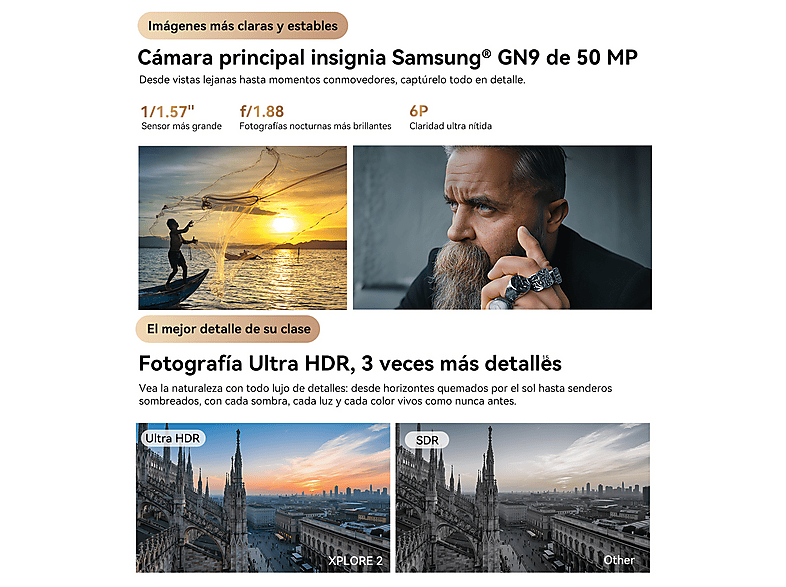 BLACKVIEW XPLORE 2 — Smartphone, Negro, 256 GB, 12 GB RAM, 6,73" AMOLED 120Hz, vista 6