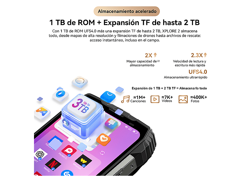 BLACKVIEW XPLORE 2 — Smartphone, Negro, 256 GB, 12 GB RAM, 6,73" AMOLED 120Hz, vista 8