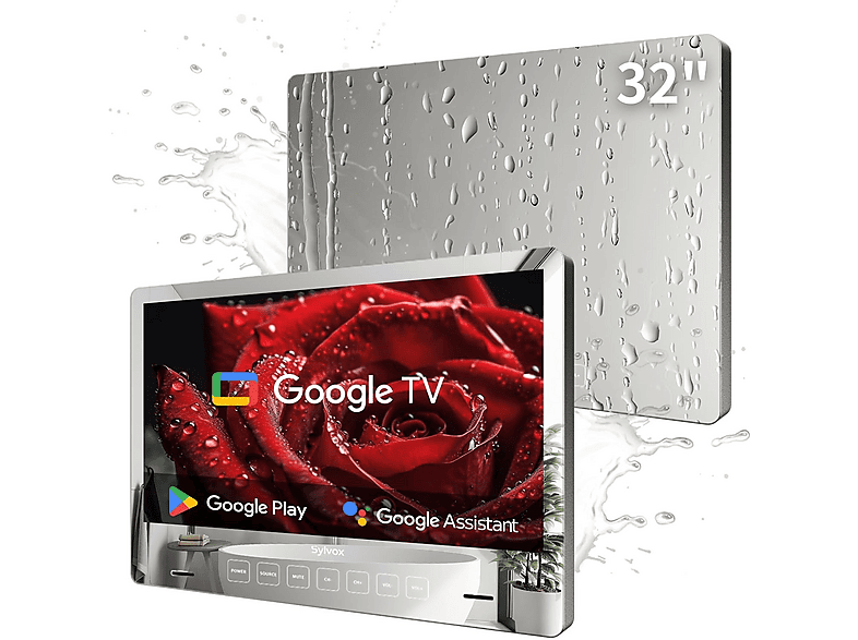 SYLVOX Espejo de baño inteligente — TV LCD 32", Blanco, impermeable, 12V, Full-HD