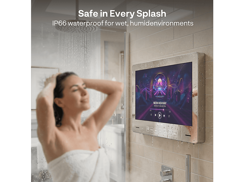 SYLVOX Espejo de baño inteligente — TV LCD 32", Blanco, impermeable, 12V, Full-HD, vista 2