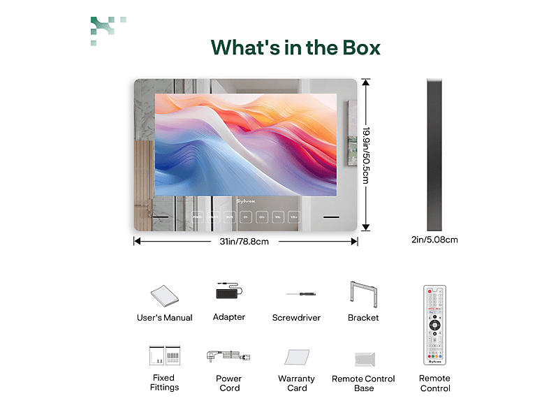 SYLVOX Espejo de baño inteligente — TV LCD 32", Blanco, impermeable, 12V, Full-HD, vista 8