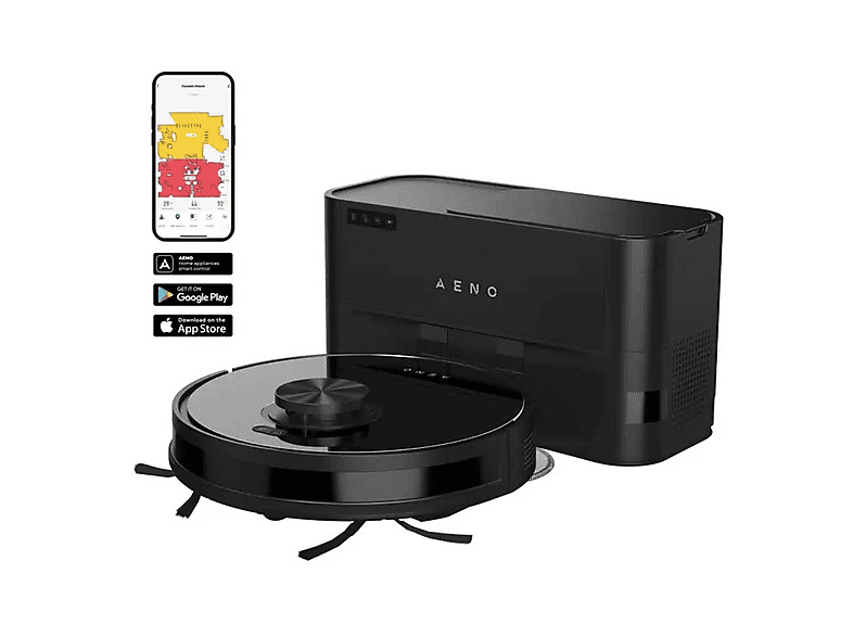 AENO RC5S — Robot aspirador, 200 W, Negro, Potencia de succión 4000 Pa, Depósito 0,52 l