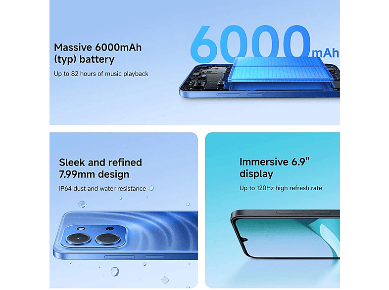 XIAOMI Redmi 15C 4G 8+256GB — Smartphone, Azul, 8 GB RAM, 6,9" LCD 6,9 pulgadas 720 x 1600 píxeles 120 Hz, 6000 mAh, vista 2