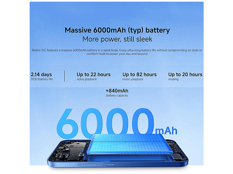 XIAOMI Redmi 15C 4G 8+256GB — Smartphone, Azul, 8 GB RAM, 6,9" LCD 6,9 pulgadas 720 x 1600 píxeles 120 Hz, 6000 mAh, vista 5