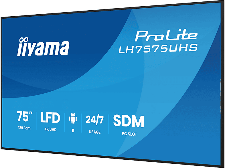 IIYAMA LH7575UHS-B2AG — Pantalla de señalización digital, Negro, UHD 4K, Amlogic A311D2, vista 3