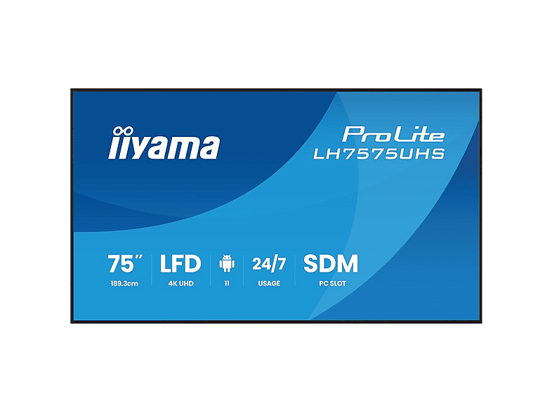 IIYAMA LH7575UHS-B2AG — Pantalla de señalización digital, Negro, UHD 4K, Amlogic A311D2, vista 4