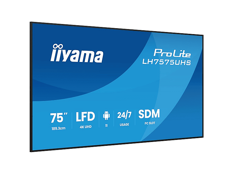 IIYAMA LH7575UHS-B2AG — Pantalla de señalización digital, Negro, UHD 4K, Amlogic A311D2, vista 5