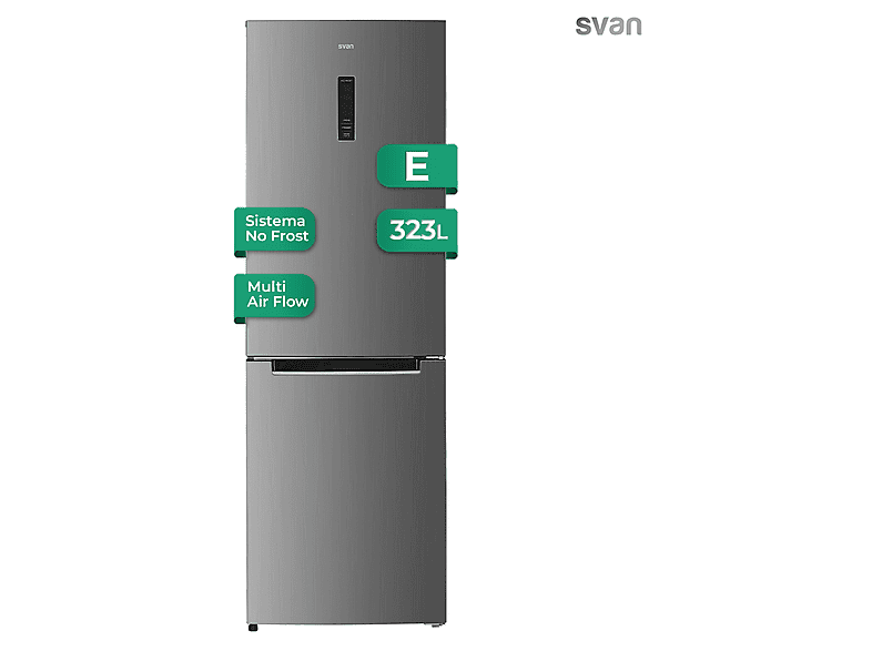 SVAN SC185600ENFX — Frigorífico combi, Altura 185,5 cm, No Frost, Capacidad 323 l, Inox Platino