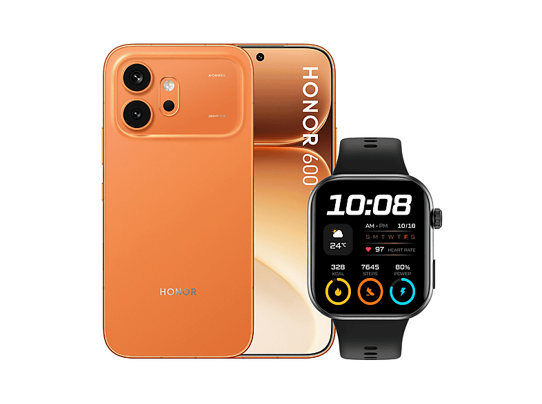 HONOR 600 8+256GB Paquete WATCH 2i — Smartphone, 8 GB RAM, 6400 mAh, NARANJA, Móvil Android